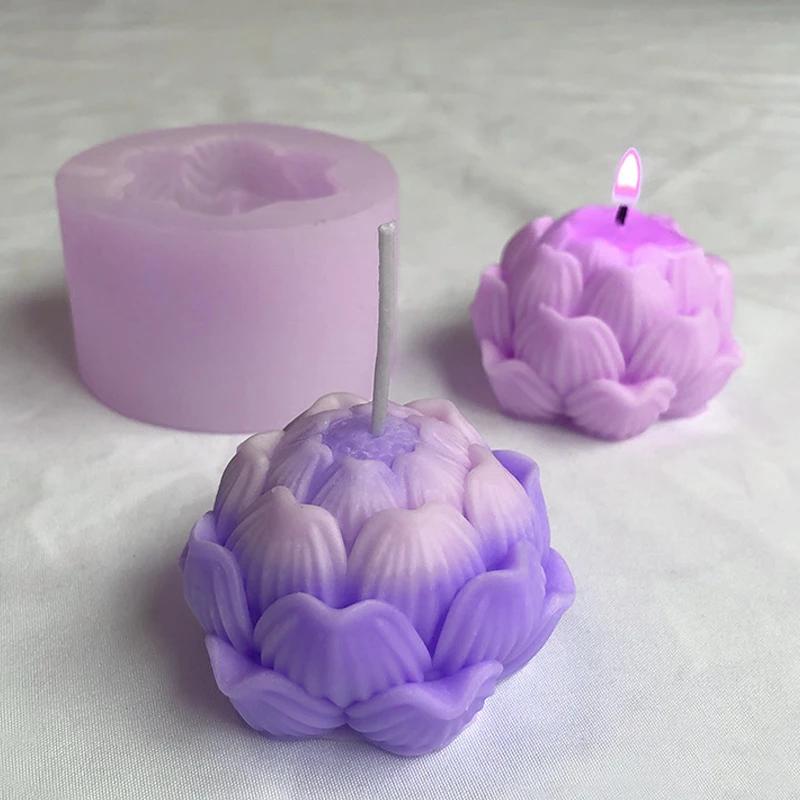 3D Lotus Candle Silicone Mold Diy Flower Scented Gypsum Decorative Handicraft Resin Cement Mold Handmade Soap-making Tools
