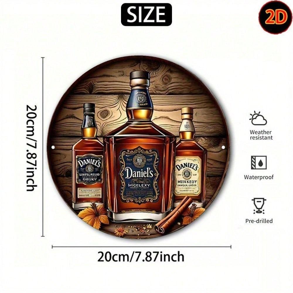 Daniels Whiskey D Flach Bedrucktes Aluminium Rundes Metallschild xcm Wandkunst Plakette für Hausbar Man Cave