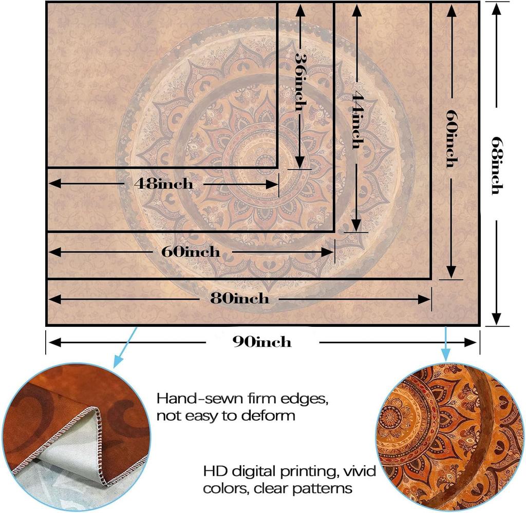 Boho Mandala Gobelin Wiszący na Ścianę Hippie Bohemski Kwiatowy Medalion Indyjski Gobelin Estetyczny Artystyczny Wystrój Ściany Duży Vintage Pomarańczowy