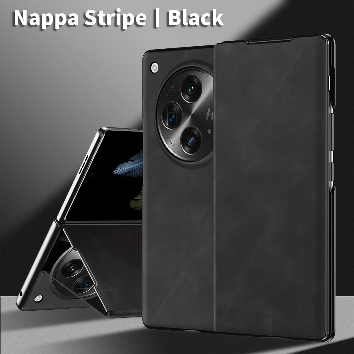 

For OnePlus Open Folding Case Nappa Texture Stand Leather+PC Phone Cover Black