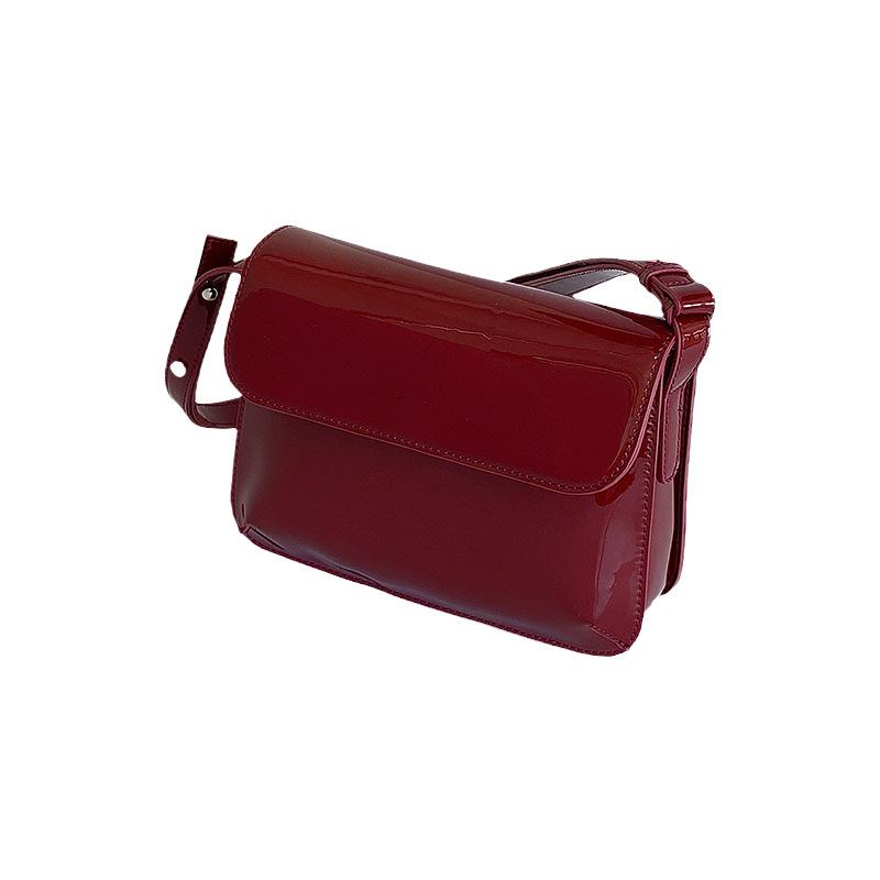 Hong Kong Style Retro Armpit Bag for Women In Autumn and Winter New Red Patent Leather Handbag Shoulder Bag Crossbody Bag Small Square Bag for Women