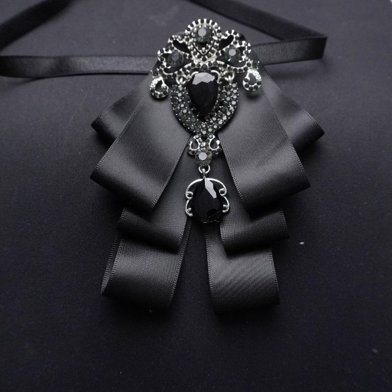 Detachable Bow Tie Brooch Silk Ribbon Collar Pin for Shirts & Blouses Fashion Floral Bow Clip for Women's Casual Outfit