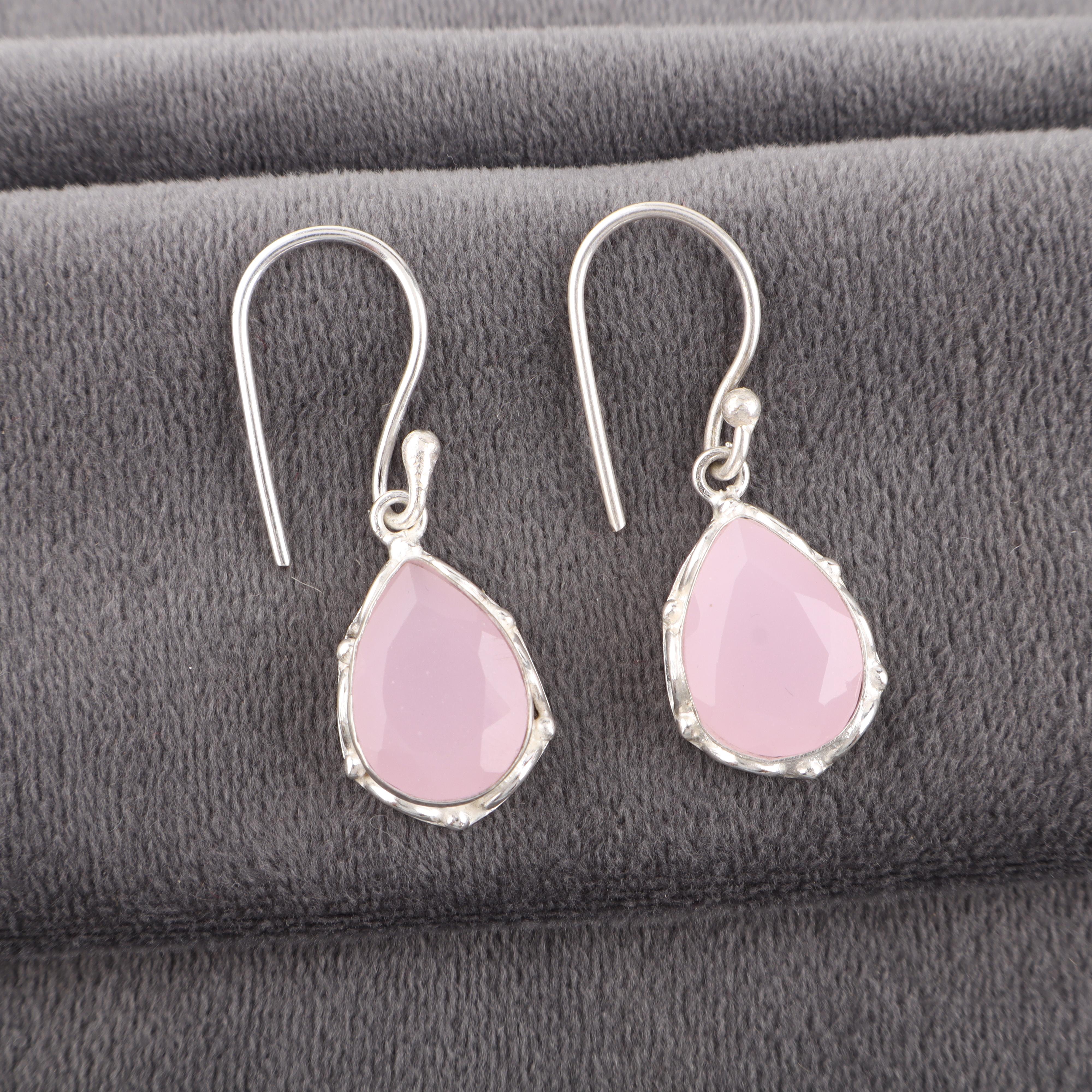 

Украшения из розового халцедона, серьги из стерлингового серебра 925 пробы, серьги ручной работы с драгоценными камнями ко Дню памяти 1.30 Inches розовый