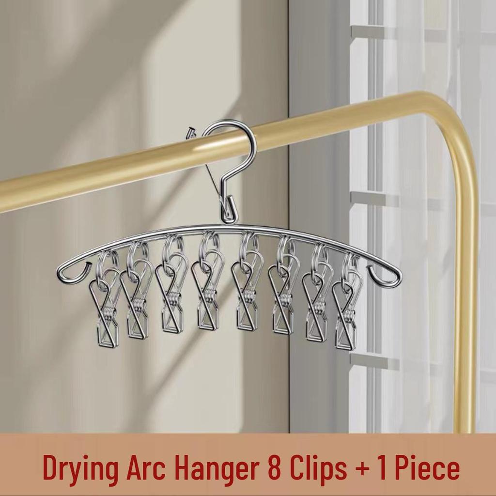 Stainless Steel Windproof Sock and Underwear Drying Hanger with Clips - Multifunctional Balcony Rack for Baby Clothes