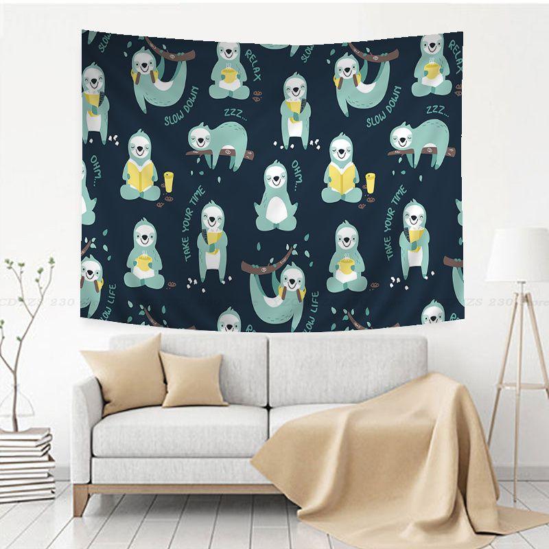 Cartoon Sloth Tapestry for Girl Boys Child Room DecorCute Animal Pattern Wall Hanging Decorative Lovely Widlife Wall Tapestries