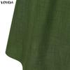 VONDA Women O Neck Long Sleeve Casual Loose Pleated Layers Maxi Rufffled Dress Robes