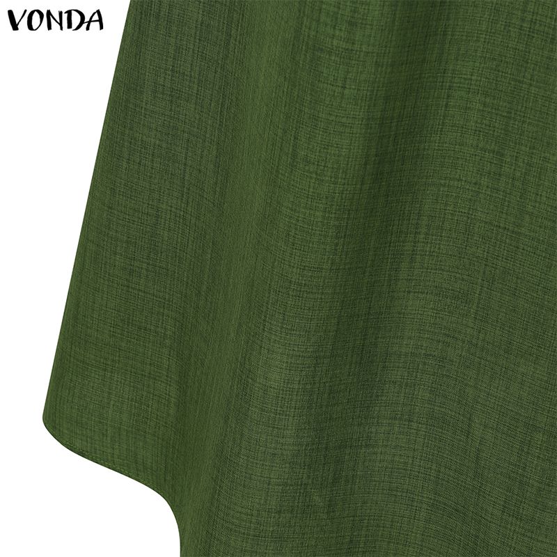 VONDA Women O Neck Long Sleeve Casual Loose Pleated Layers Maxi Rufffled Dress Robes
