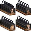 20pcs Festive Christmas Gift Bags - Snowman, Tree & Stocking Design, Black Handles, Non-Woven Tote Bags for Holiday Parties, Christmas Gift Bags