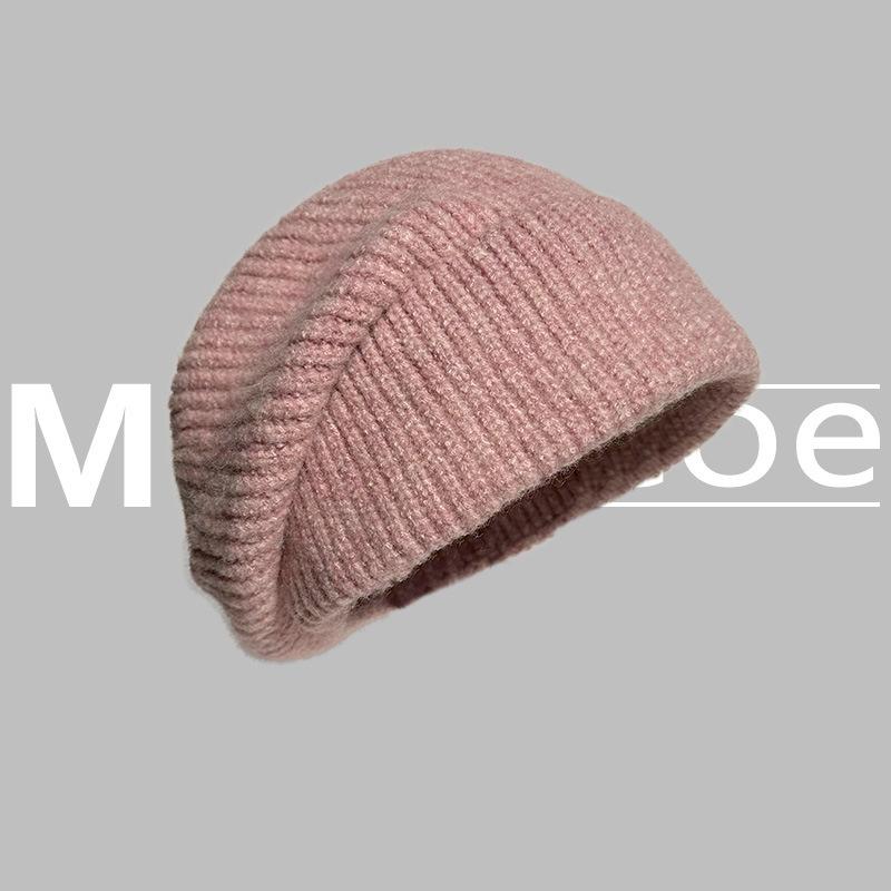 

Шерстяная шапка большого размера, женская зимняя теплая с защитой ушей, свободная, для маленького лица, корейская вязаная шапка с ворсом, холодная шапка One Size розовый
