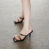 2025 new square head open-toed black high heels women's summer slippers thin heels versatile not tired feet with sandals