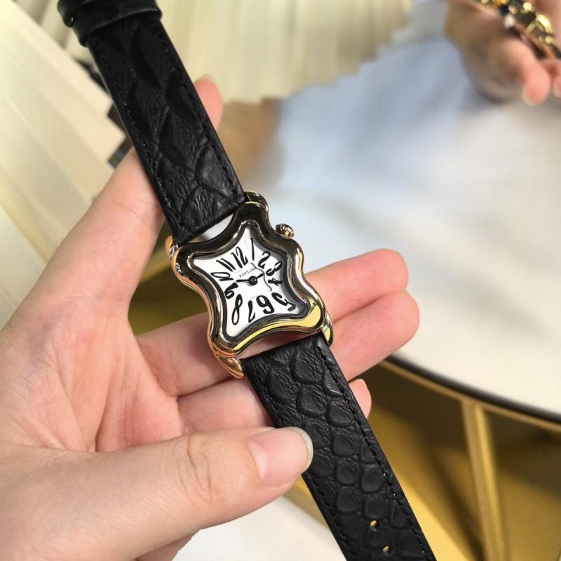 Irregular Y2K Couple Wrist Watches Unique Design Leather Strap Quartz 30M Water Resistant