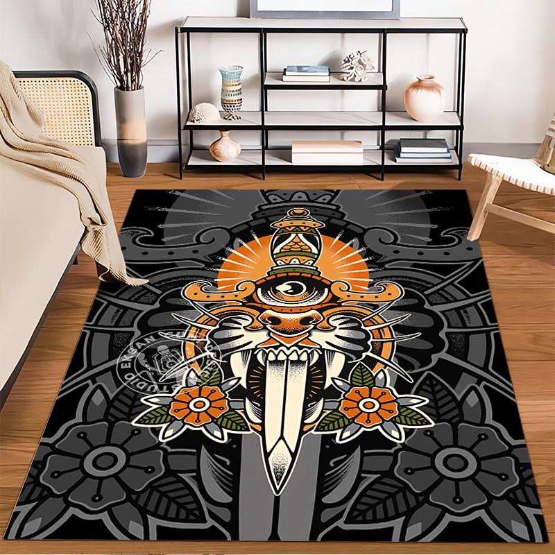 "Retro Tiger Eye Design Carpet with Sword and Floral Patterns" Suitable for use as an anti-slip for living room bedroom sofas