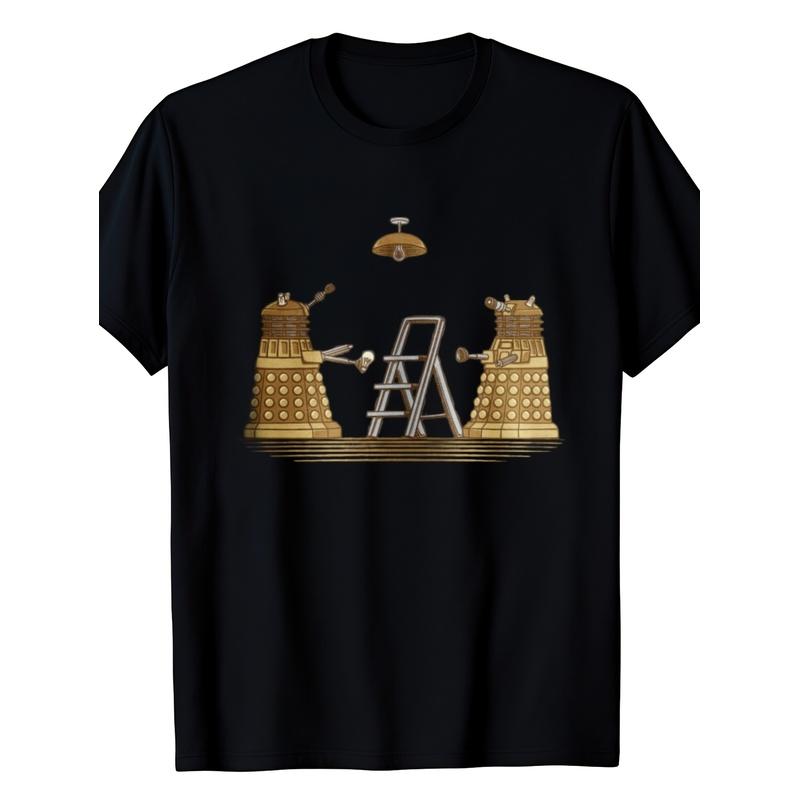 Men's Dalek Restoration Scene T-Shirt - Retro Sci-Fi Gift Suitable for Year-Round Wear, Dalek-Themed Casual Crew Neck Tee, Machine Washable Loose Fit