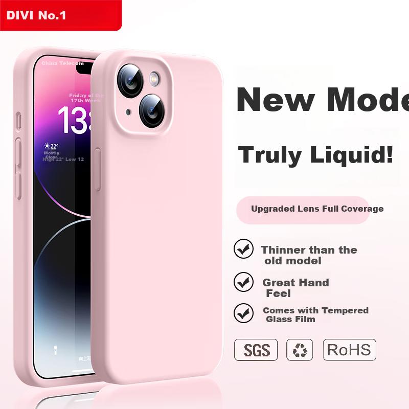 DIVI Official Version Real LiquidIPhone 14 Case, Liquid Silicone Skin-Friendly Full Camera Protection Ultra-Thin Shockproof Anti-Scratch Case, Pink