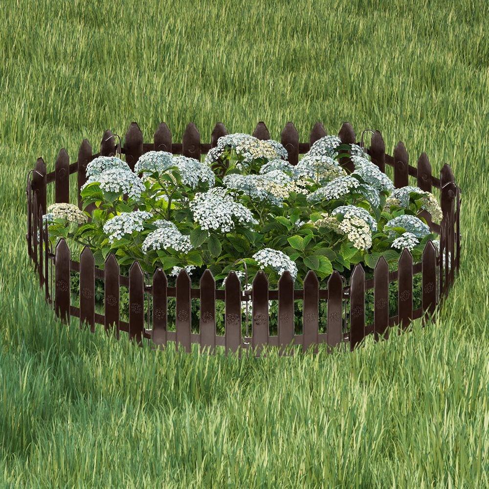 10x Plastic Garden Fence Brown Border Palisade Edging Lawn 2m