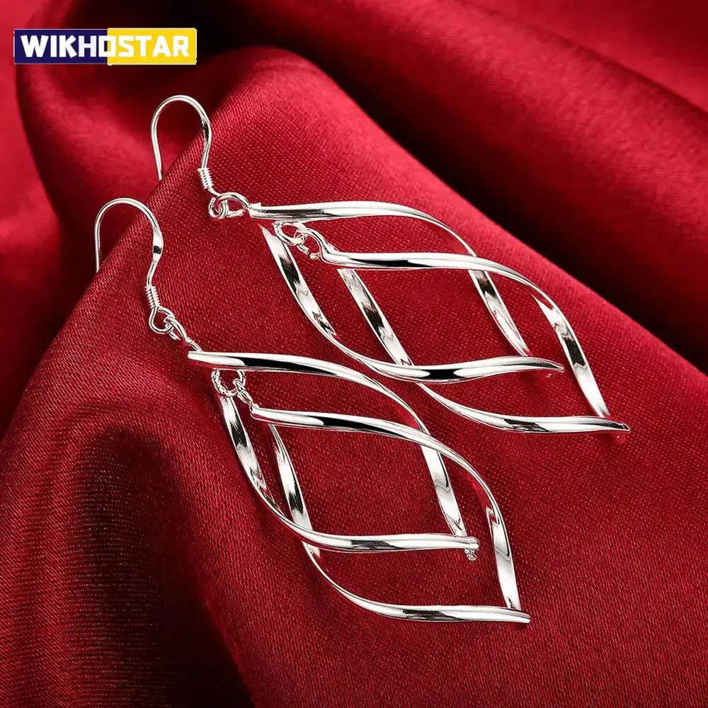 Fine High Quality Silver Color Earrings Fashion Jewelry Elegant Woman  Hanging Drop Long Wedding Christmas Gifts