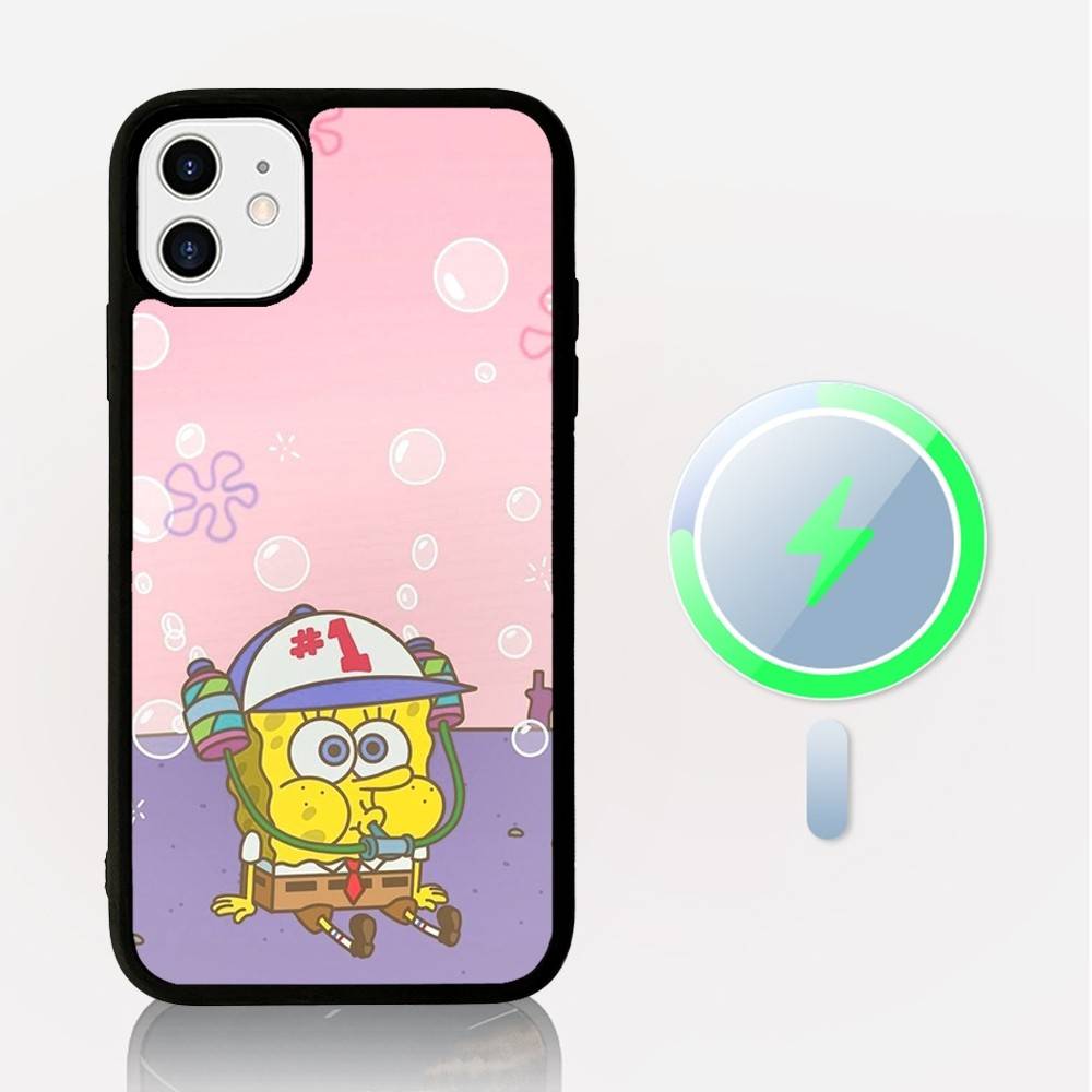 S-Spongebob Fun Cartoon Phone Case Magnetic Case For IPhone 16 14 13 12 11 15 Pro Max Plus For Magsafe Wireless Charge Cover