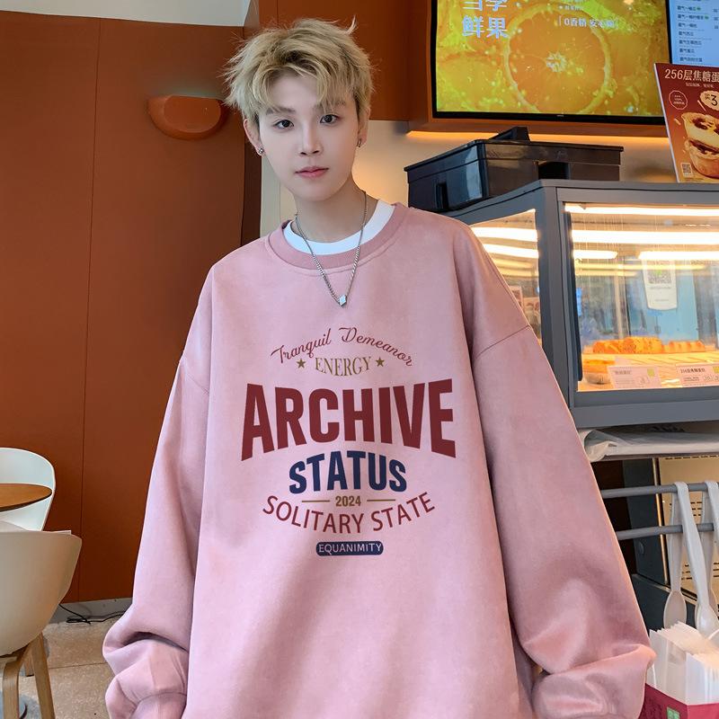 Замшевая толстовка мужская весна и осень плотная свободная большая нижняя одежда большого — фото 5