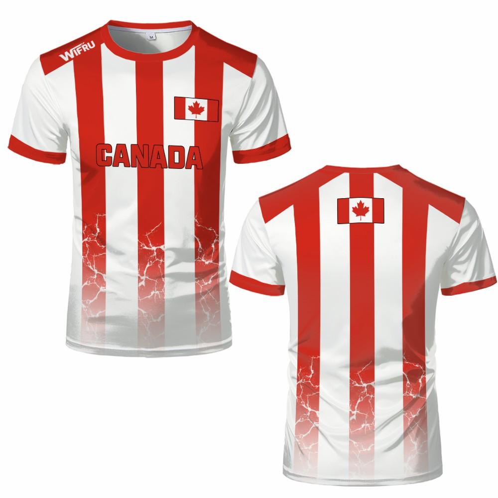 T-shirt da Calcio con Stampa Emblema Bandiera del Canada Maglia Traspirante per Allenamento all'Aperto Magliette Estive Sportive Casual Asciugatura Rapida Girocollo