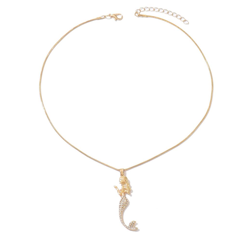 Mermaid pendant, European and American cute seaside necklace, light luxury diamond temperament, versatile metal necklace woman