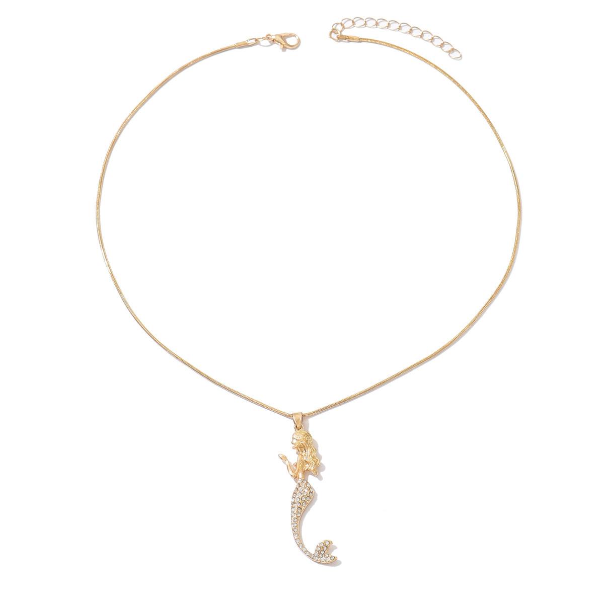 

Mermaid pendant wholesale European and American cute seaside necklace light luxury diamond temperament versatile metal necklace women