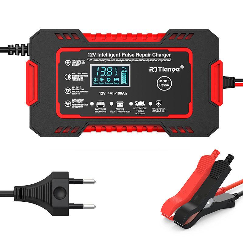 12V 6A Battery Charger for Car Motorcycle Full Automatic Multi-Function Pulse Repair Touch Switch Screen and LCD Display for Wet Dry Lead Acid GZW