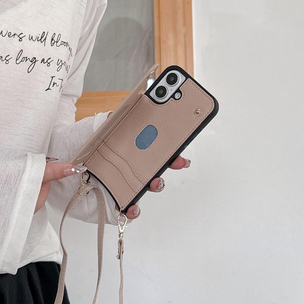 Mirror Crossbody Rope Phone Case for IPhone 16 15 Plus 14 13 12 11 Pro Max X XR 7 8 Wallet with Card Holder Leather Flip Cover