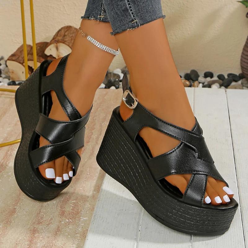 Fashion Chunky Platform Sandals for Women Thick Bottom Cross Strap Gladiator Sandals Woman 2025 Summer Fashion Wedge High Heel Sandalias