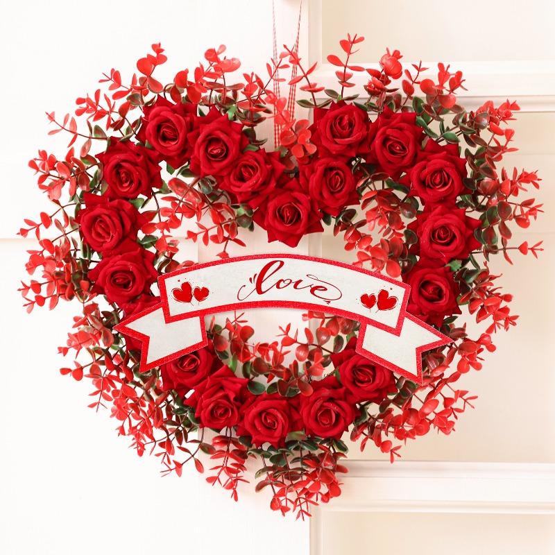 Heart-shaped Red Rose Wreath | Plastic and Paper Materials, Ideal for Valentine'S Day, Weddings, Bridal Showers, Birthdays