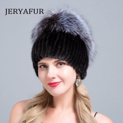 Chapeau de fourrure usine chapeau de fourrure de vison fourrure de renard doublure en laine tricotée mode hiver chapeau de fourrure dames chapeau de Ski