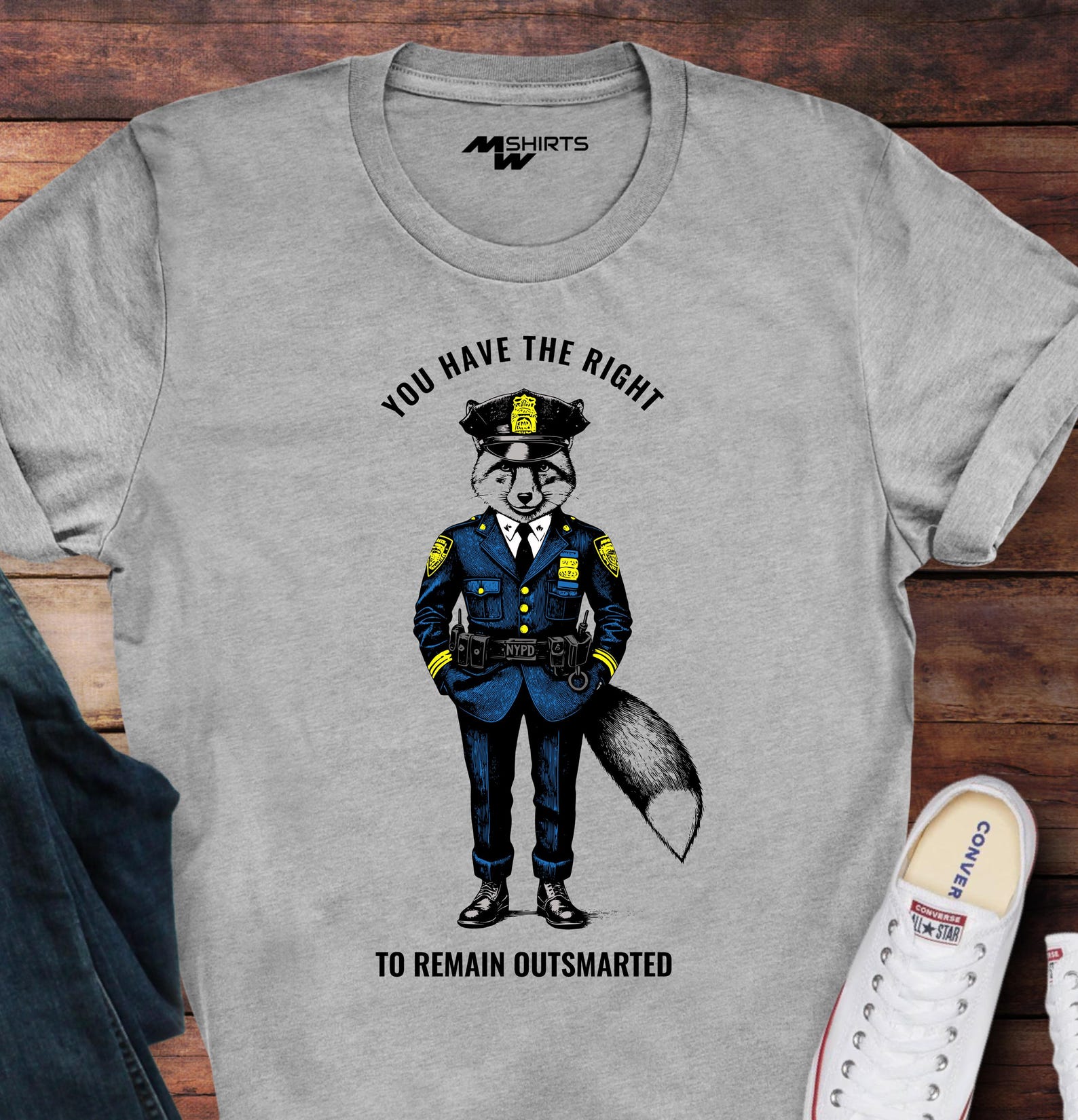 Fox Police Uniform T-Shirt: Vintage Engraving, Funny Animal Tee 3XL