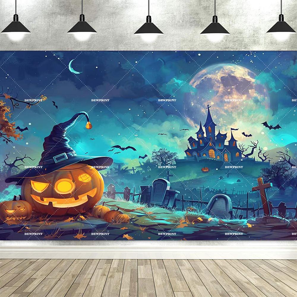 Spooky Cartoon Halloween Backdrop Cute Cat Ghost Happy Halloween Banner Halloween Backgrounds for Kid Photography Party Supplies328