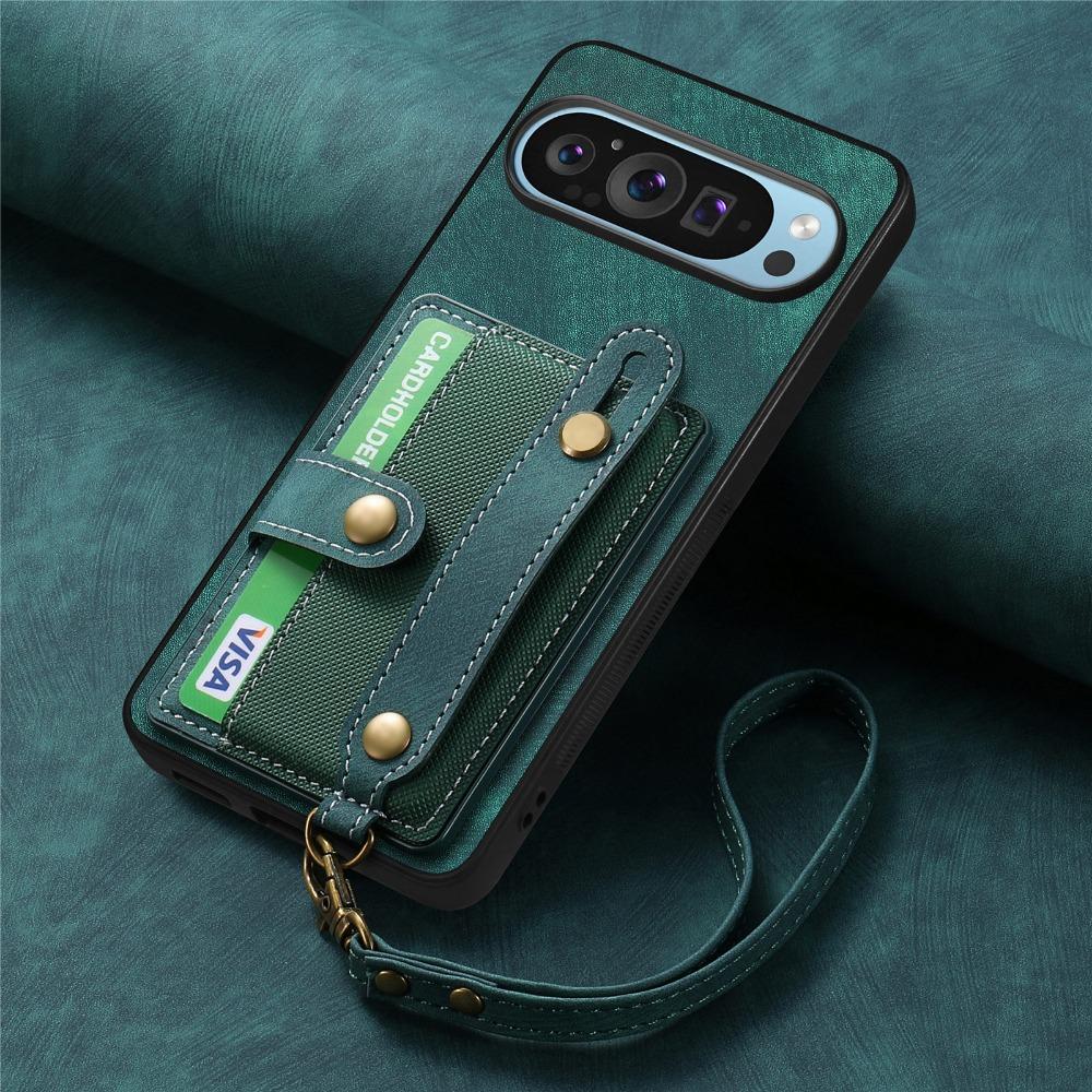 

Retro PU Leather Wrist Strap Stand Phone Case for Google Pixel 6 7 8 9 Pro XL 8A 7A 6A Wallet with Card Holder Shockproof Cover Goole Pixel 9Pro зелений
