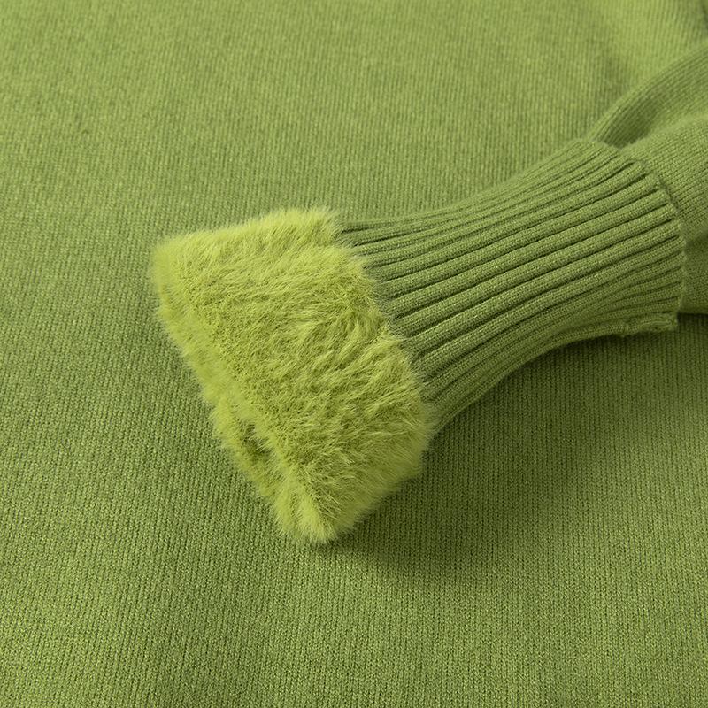 Winter Women's Knitted Sweater With Added Velvet And Thickening  Solid Color Semi High Neck Pullover Sweater