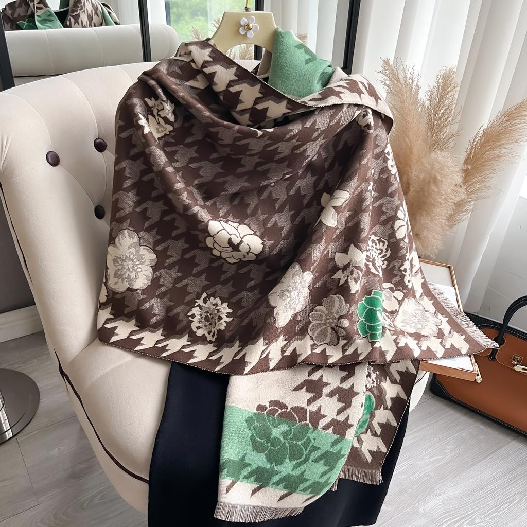 Luxury Cashmere Floral Scarf Winter Women Pashmina Shawls Warm Blanket Wraps Female Foulard Bandana  Thick Scarves Hijab