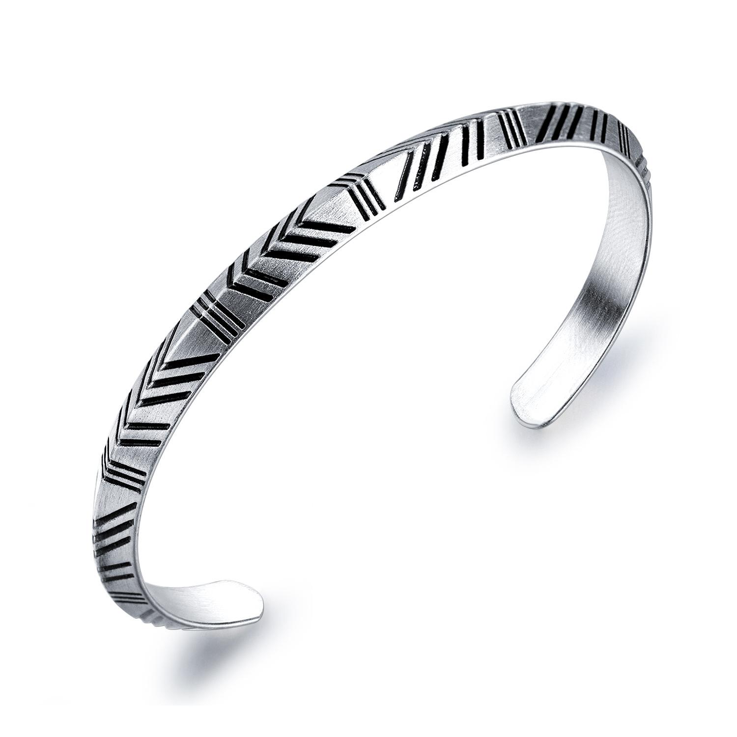 VAF Open Viking Silver Cuff Bangle Bracelet Stainless Steel Mens Argent Bracelets Adjustable серебряный