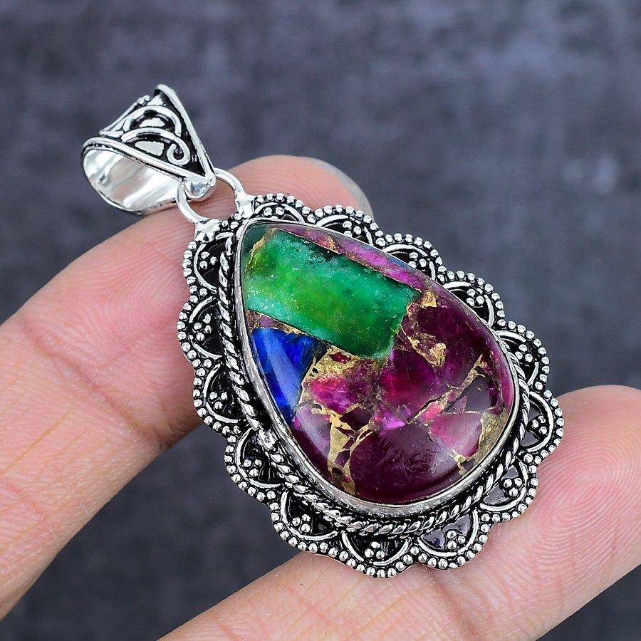 Natural Copper Pink Tourmaline 925 Sterling Silver Jewelry Pendant 2.09" ETC-14007
