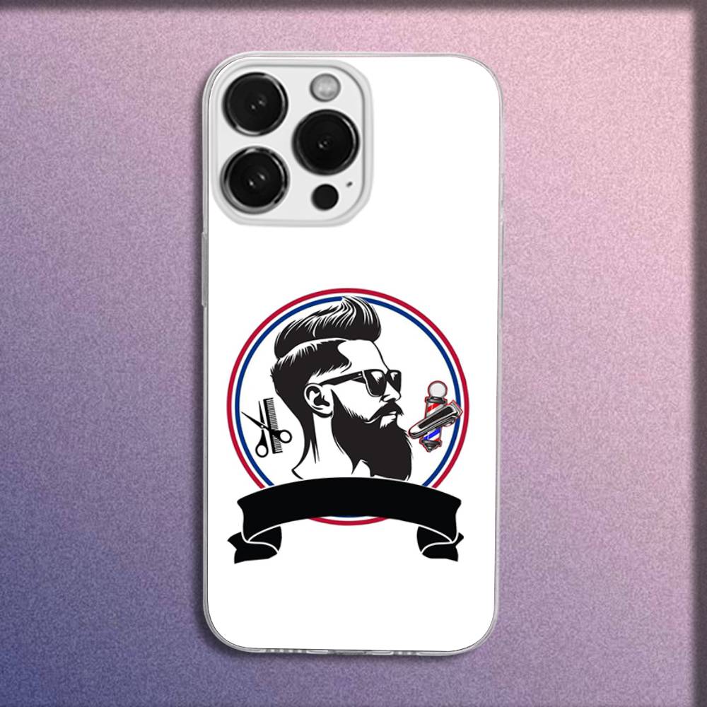 Phone Case For iPhone 16,15,14,13,12,11 Plus,Pro,Max,XR,XS,Plus,E,Mini Transparent Cartoon Funny Barber Shop Cover