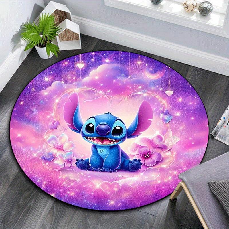 

1pc Flowers and Stitch Round Area Rug,Non Slip,Machine Washable Polyester Carpet for Living Room,Bedroom Decor 80cm by 80cm
