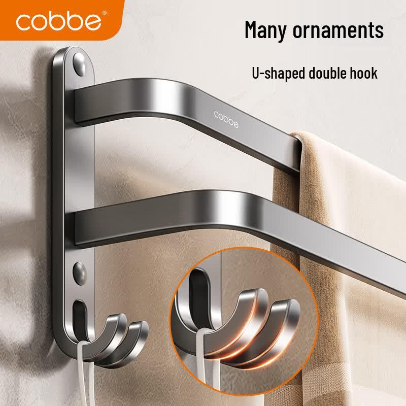 Cobbe No-Punch Wall-Mounted Gunmetal Grey Space Aluminum Towel Rack with Hooks