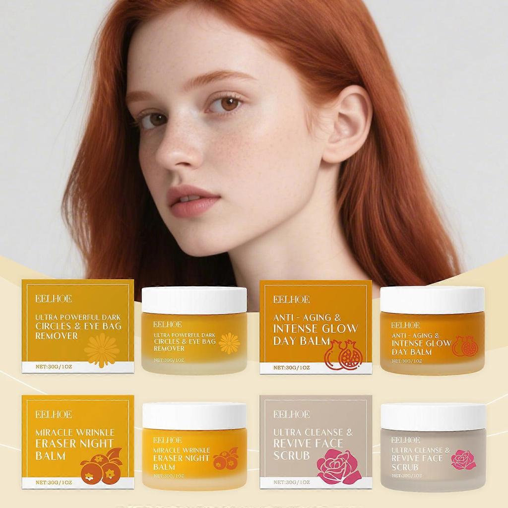 Bio-Pflegeset für reife Haut - Magischer Faltenentferner, Anti-Aging & Wahnsinns-Glow Tages- & Nachtbalsam, Augenringe- & Tränensäcke-Entferner
