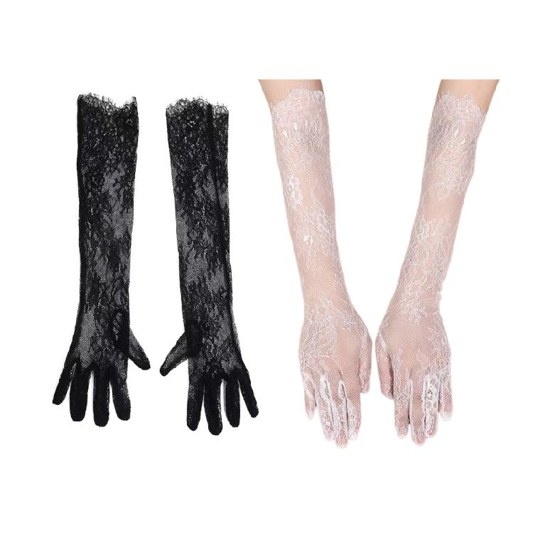 2pcs Sheer Lace Arm Length Gloves Wedding Women Fancy Short Tulle Mittens for Various Special Occasion