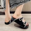 Flat Bottom One-word Outer Slippers Women's Fashion 2025 New Summer Belt Buckle Fairy Wind Soft Bottom Seaside Cool Slippers