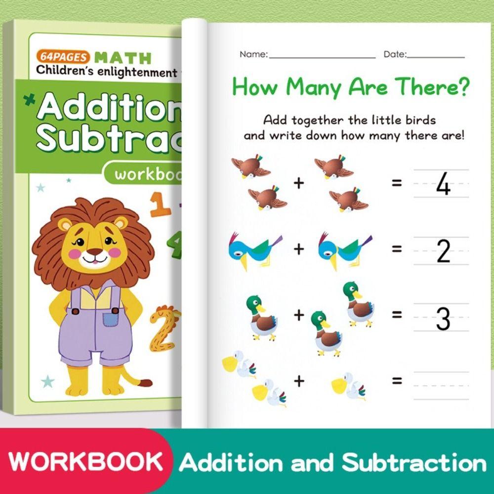 64-Page Arithmetic Question Book Fun Illustrations Numbers 1-10 Addition Exercises High-Quality Printing Subtraction Exercises