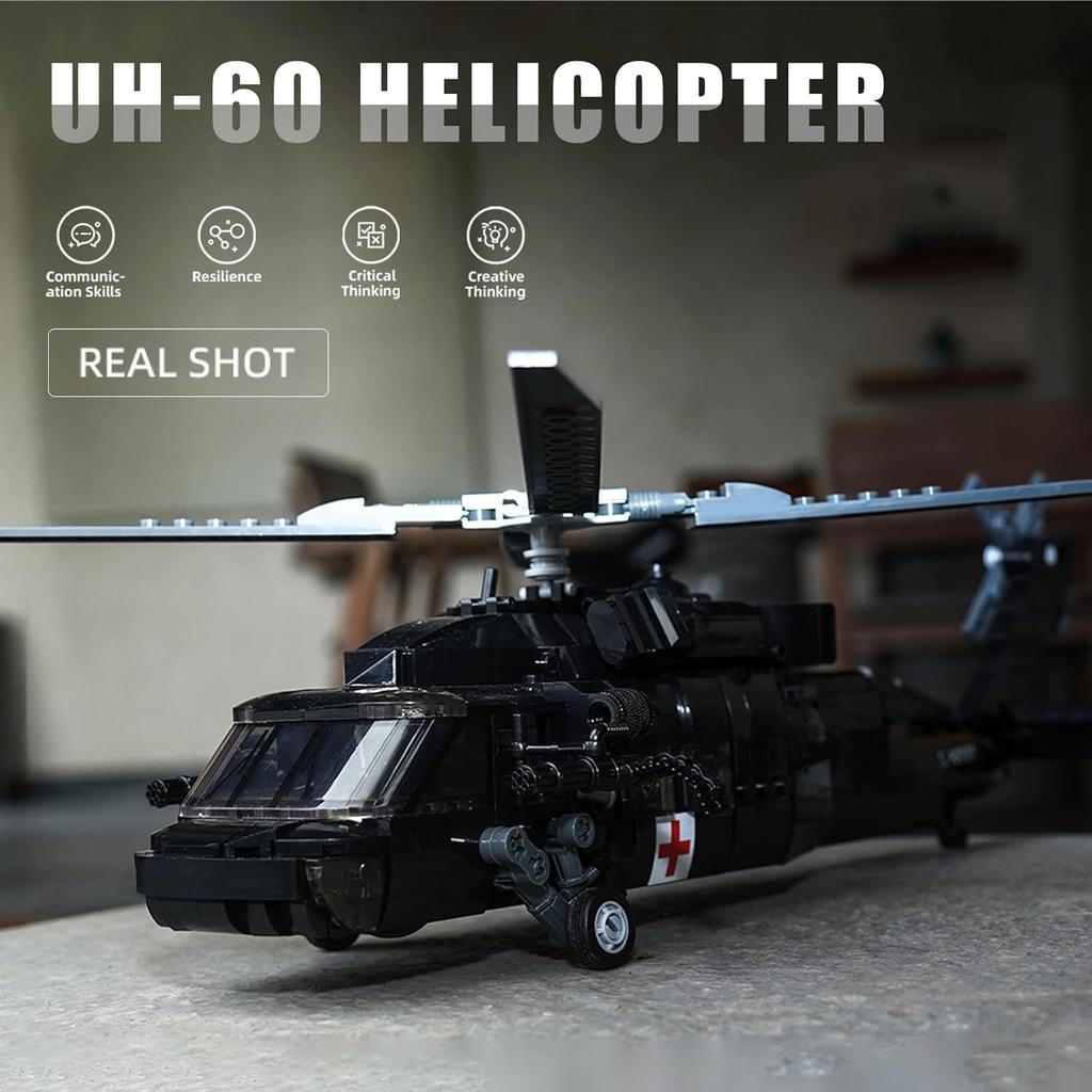 UH-60 Helicopter Black Hawk Model, Military Army Airplane Building Set, Helicopter Toy Kits Including 4 Soldier Minifigures, Gifts for 6-12 Year Old