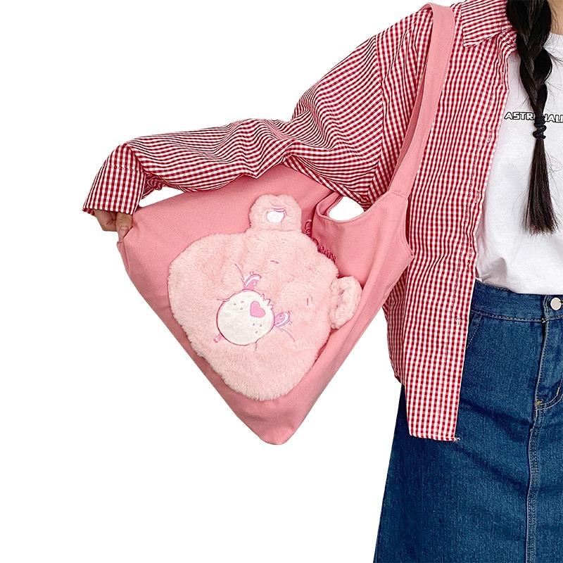 

Холщовая сумка-тоут Carebears Просторная и стильная для повседневного использования Милый дизайн с медвежатами розовый