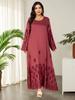 Plus Size Women's Long Sleeve Embroidered Muslim Robe - Round Neck, Loose Fit, Solid Color