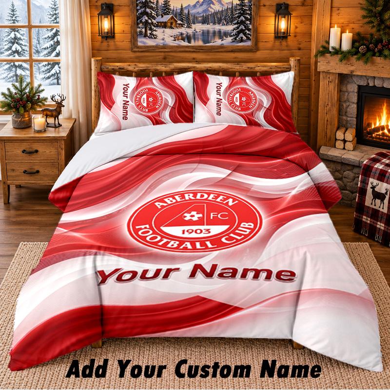 Aberdeen FC Pattern Bedding 3Pcs Set Custom Name, Bed Sheet And Pillowcases For Home Bedroom