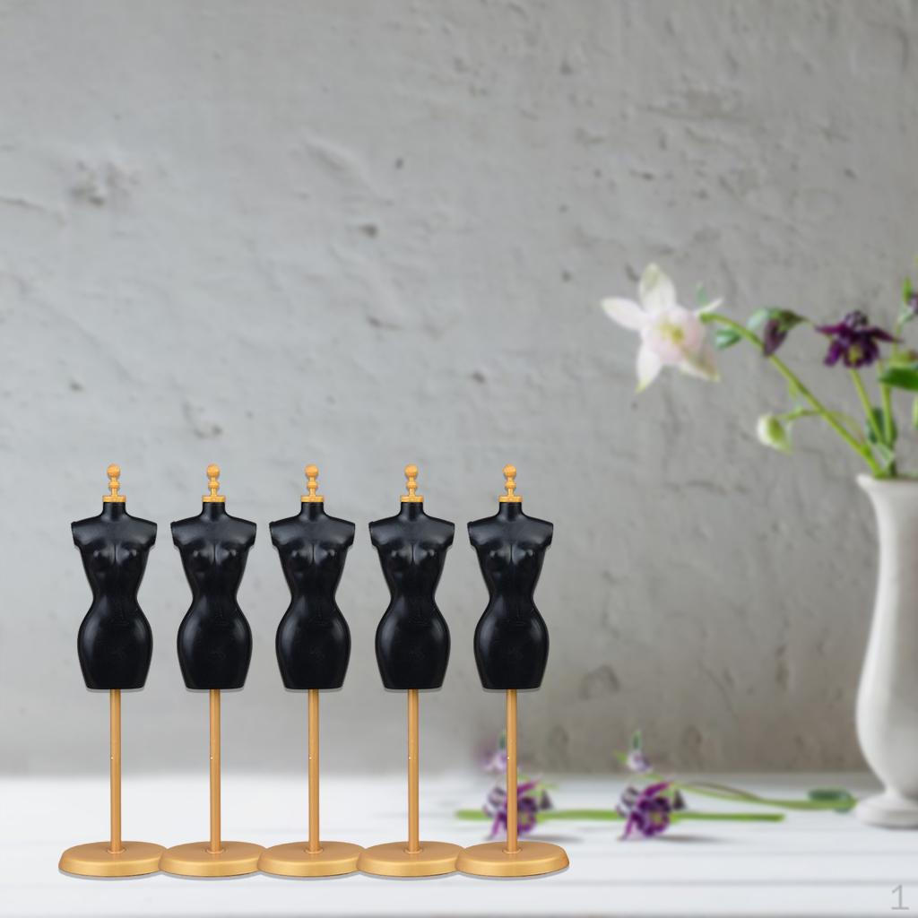 5Pcs Doll Clothes Dress Form Mannequin Mini Holder Stand Support 27.5cm Black and Natural