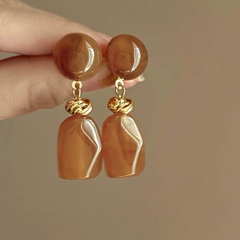 Vintage Brown Acrylic Water Drop Earrings For Women Girls Fashion Metal Round Geometric Dangle Earrings Wedding Jewlery Gifts